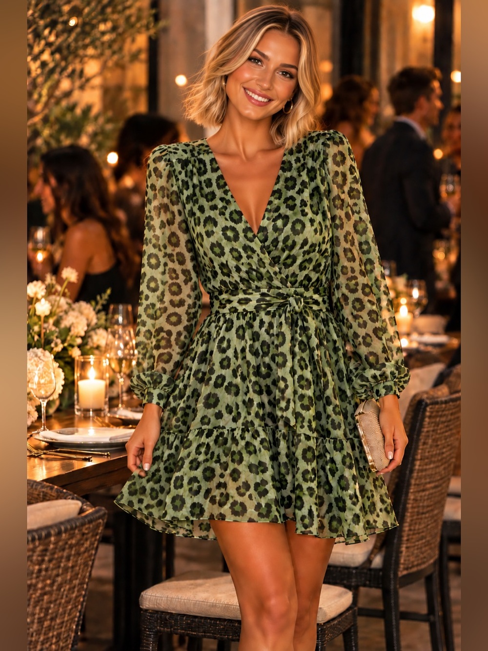 Zara Green Leopard Print Wrap Dress – Size M
